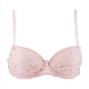 Light pink bra with gold polka dots 30C